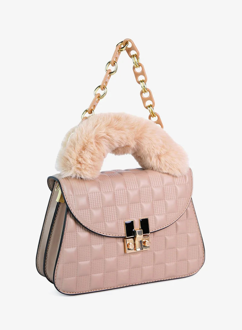 London Rag London Rag Light Beige Quilted Faux Leather Sling Bag