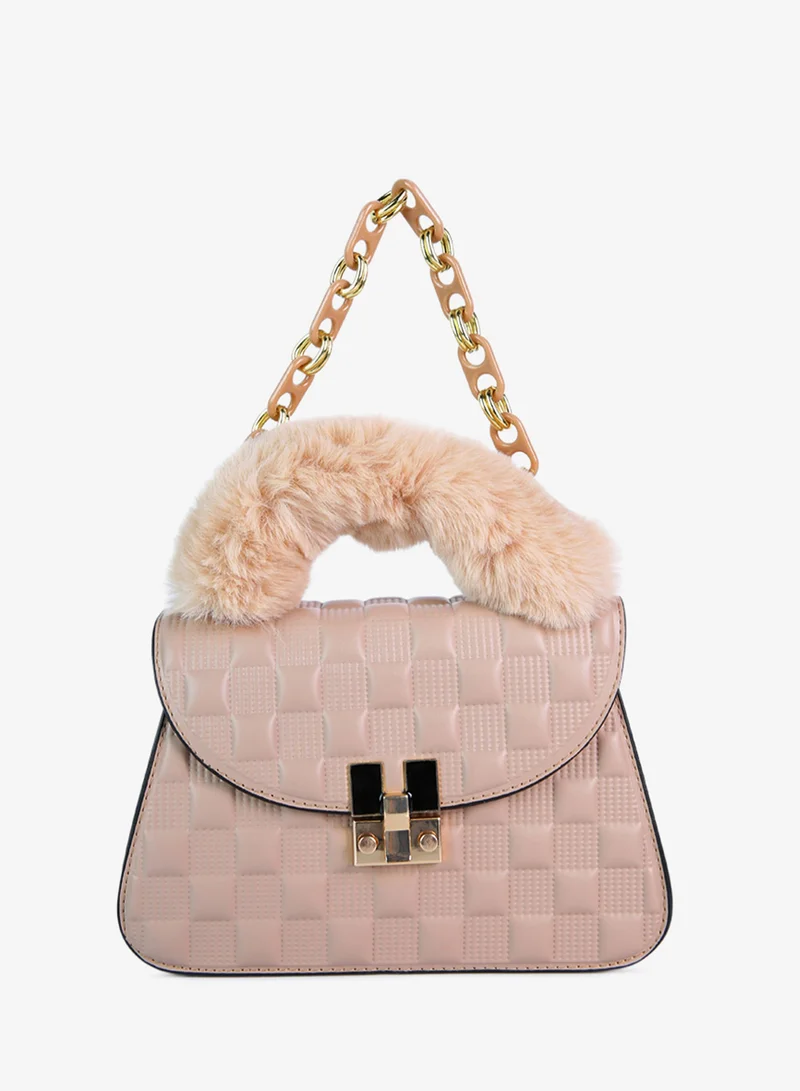 London Rag London Rag Light Beige Quilted Faux Leather Sling Bag