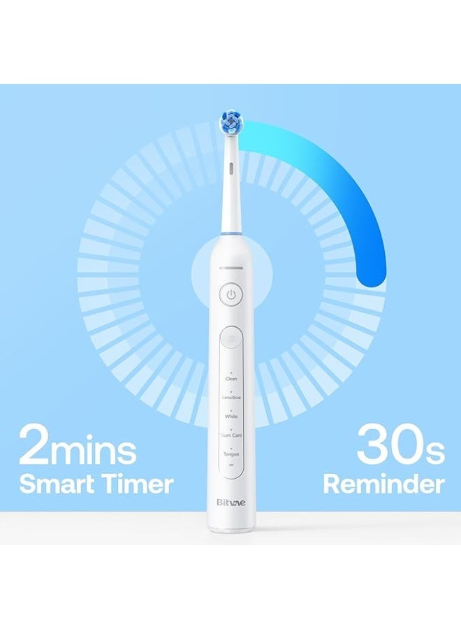 Bitvae R2 Rotating Electric Toothbrush for Adults with 8 Brush Heads, 5 Modes Rechargeable Power Toothbrush with Pressure Sensor, White - Image 2