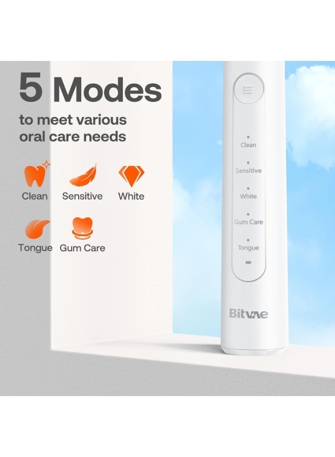 Bitvae R2 Rotating Electric Toothbrush for Adults with 8 Brush Heads, 5 Modes Rechargeable Power Toothbrush with Pressure Sensor, White - Image 3