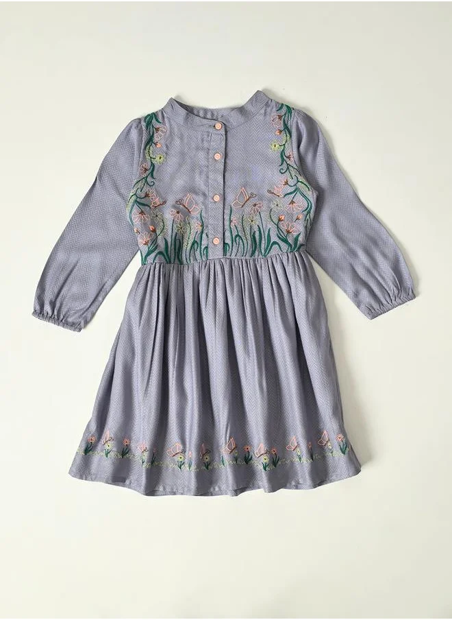 BELLA MODA Bella Moda Floral Embroidered Knee Length Dress