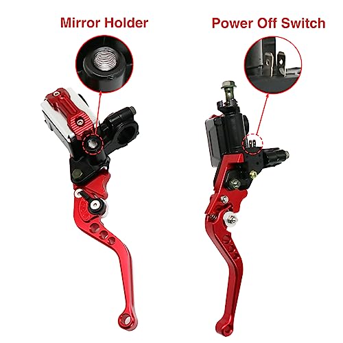 ZSDTRP Universal Motorcycle 7/8" 22mm CNC Hydraulic Brake Clutch Lever Master Double Pump with Warning Switch Mirror Holder for Scooter Motorbike Mped ATV UTV Go Kart (Red) - Image 5