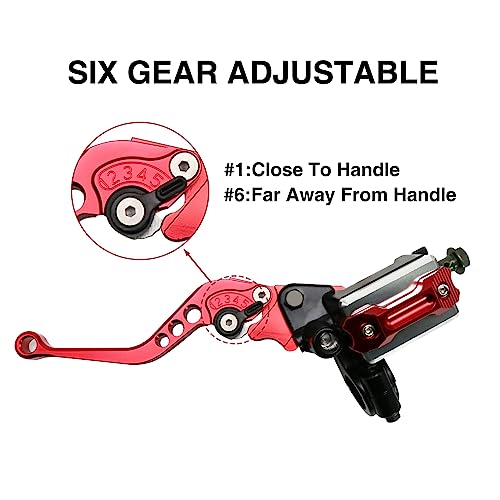 ZSDTRP Universal Motorcycle 7/8" 22mm CNC Hydraulic Brake Clutch Lever Master Double Pump with Warning Switch Mirror Holder for Scooter Motorbike Mped ATV UTV Go Kart (Red) - Image 4