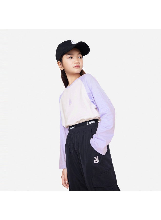 Annil Kids' Round Neck Long Sleeve 100% Cotton T-shirt 2025 Spring New Raglan Sleeve Color Block Design - Image 3