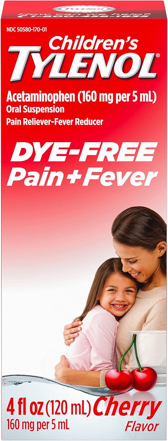 Tylenol Tylenol Children's Liquid Oral Suspension Pain Reliever & Fever Reducer with Acetaminophen, Aspirin-, Ibuprofen-, High Fructose Corn Syrup- & Dye-Free, Cherry, 4 Fl. Oz
