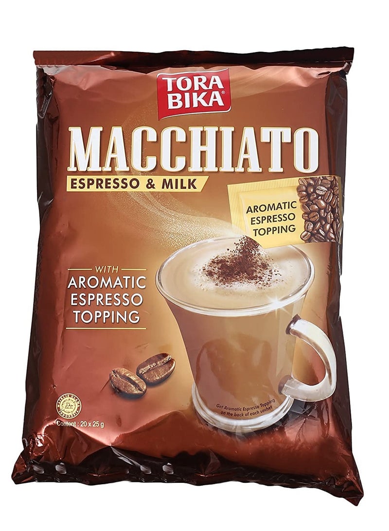 TORA BIKA Tora Bika Macchiato Espresso & Milk Instant Mix Pack With Espresso Topping - 20 Bags 