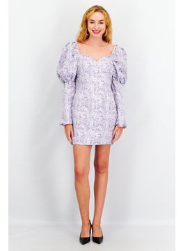 Collective The Label Women Petite Floral Print Mini Dress, Lilac  - Image 2