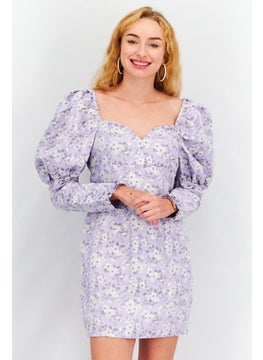 Collective The Label Women Petite Floral Print Mini Dress, Lilac  - Image 1