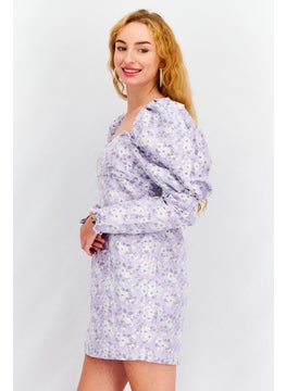 Collective The Label Women Petite Floral Print Mini Dress, Lilac  - Image 3