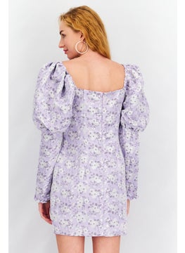Collective The Label Women Petite Floral Print Mini Dress, Lilac  - Image 4