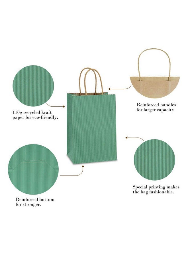 BagDream Kraft Paper Bags 100Pcs 5.25X3X8 Inches Small Paper Gift Bags With Handles Bulk Paper Shopping Bags Kraft Bags Party Bags Gift Bags (Green) - Image 3