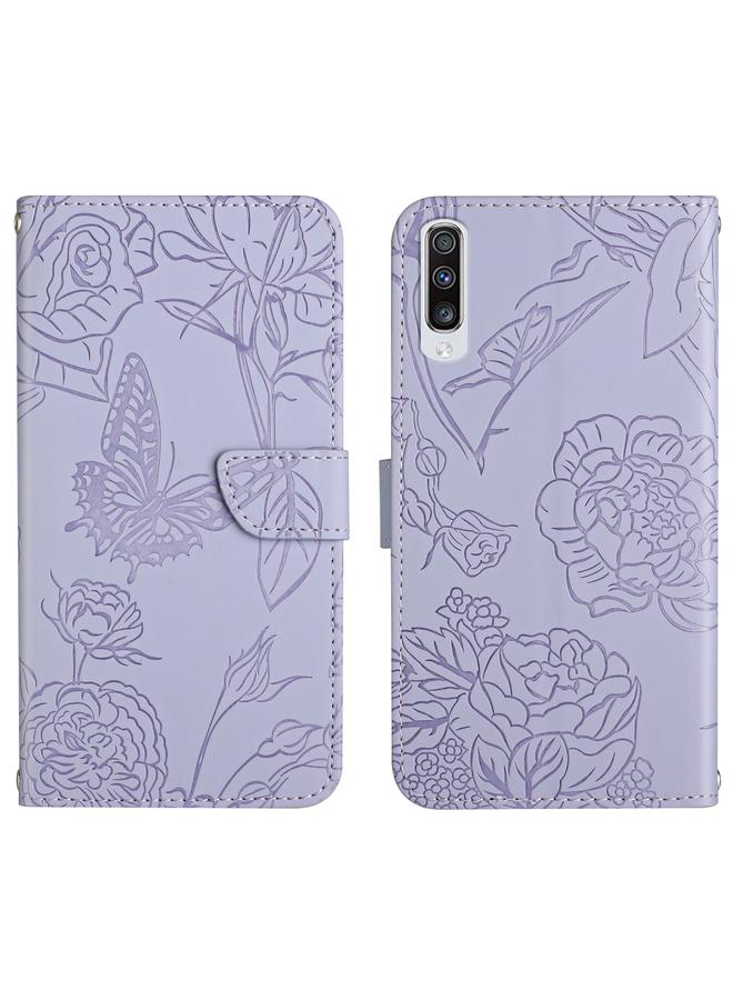 S-TOP Case For Samsung Galaxy A70 Skin Feel Butterfly Peony Embossed Leather Phone Case - Image 1