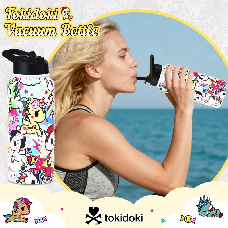Tokidoki Unicorno Bottle 32oz Insulated Stainless Steel Water Bottle Reusable Vacuum Insulated Water Bottle Tumbler with Leak Proof Flip Bottle for Travel Office Gym (rainbow unicorno) - Image 3