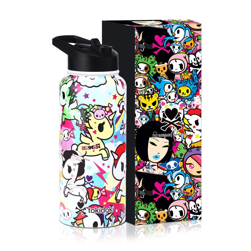 Tokidoki Unicorno Bottle 32oz Insulated Stainless Steel Water Bottle Reusable Vacuum Insulated Water Bottle Tumbler with Leak Proof Flip Bottle for Travel Office Gym (rainbow unicorno) - Image 1