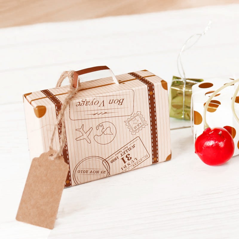 50Pcs Suitcase Favor Boxes Vintage Favor Box Candy Gift Bag for Travel Theme Party Wedding - Image 4