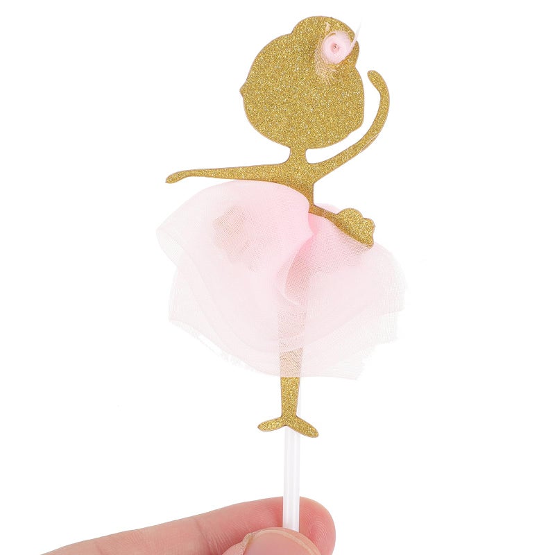 BESTOYARD 12PCS Gold Glitter Ballerina Dancing Girl Cupcake Toppers Picks for Wedding Bridal Shower Birthday Party Decoration - Image 4