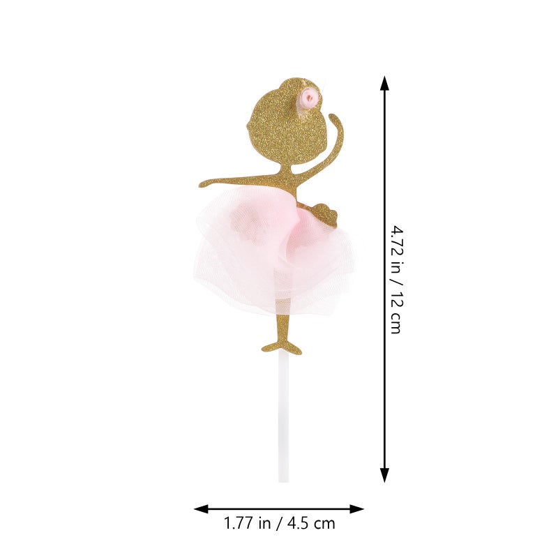 BESTOYARD 12PCS Gold Glitter Ballerina Dancing Girl Cupcake Toppers Picks for Wedding Bridal Shower Birthday Party Decoration - Image 2