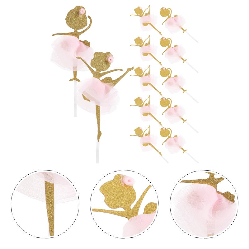 BESTOYARD 12PCS Gold Glitter Ballerina Dancing Girl Cupcake Toppers Picks for Wedding Bridal Shower Birthday Party Decoration - Image 3