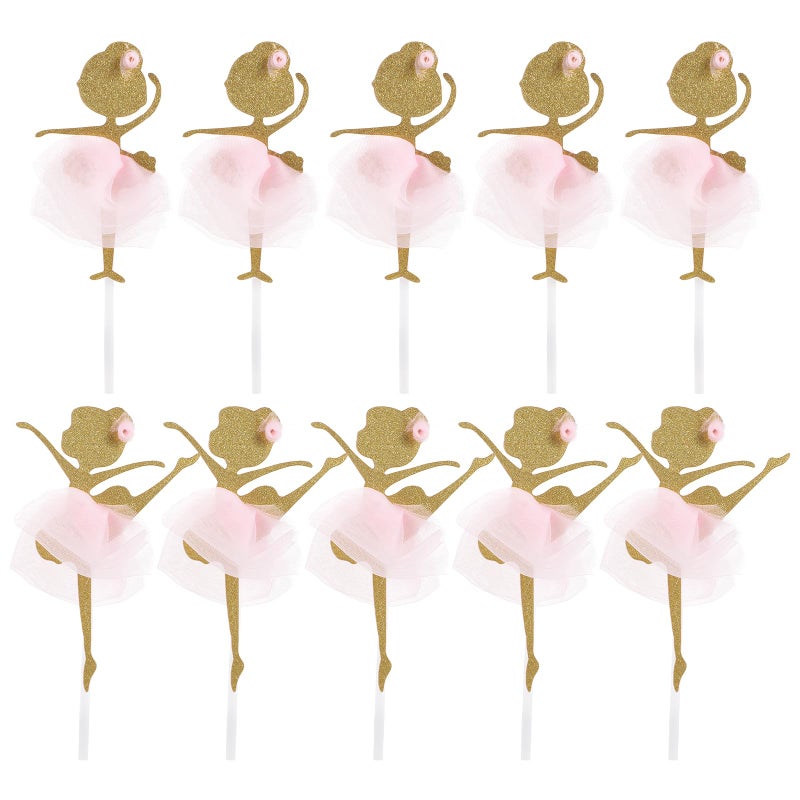 BESTOYARD 12PCS Gold Glitter Ballerina Dancing Girl Cupcake Toppers Picks for Wedding Bridal Shower Birthday Party Decoration - Image 1