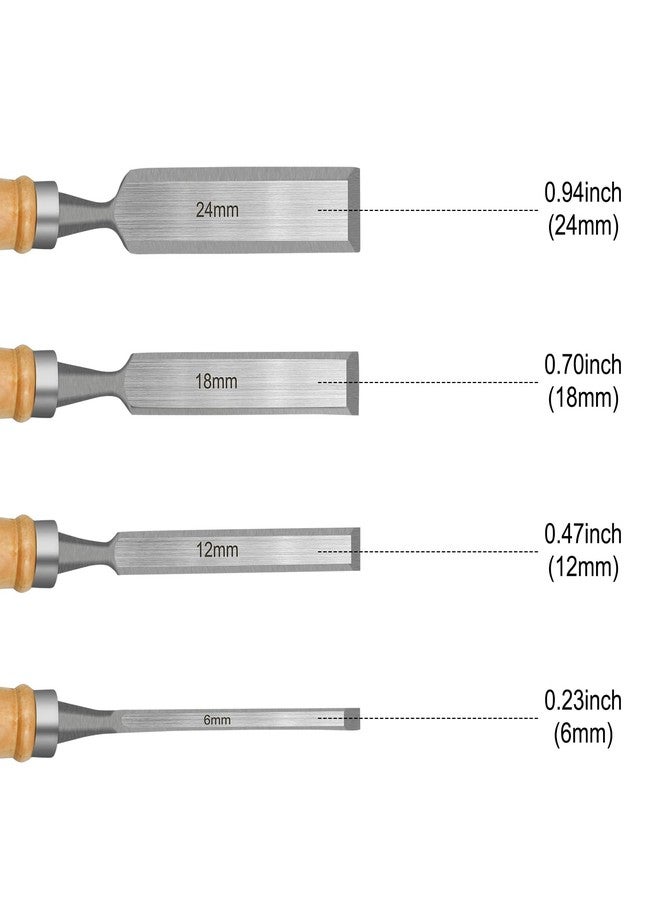 Zalaxt Wood Chisel Set for Woodworking, 4 pcs CR-V Steel Chisel Set for DIY with Wood Handle, Carpenter Woodworking Tools - Image 2