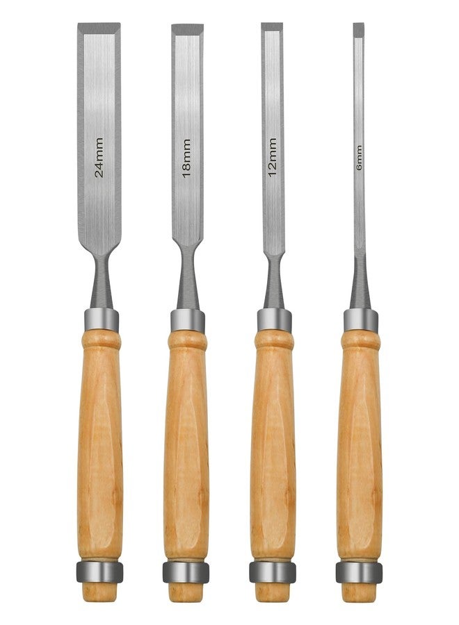 Zalaxt Wood Chisel Set for Woodworking, 4 pcs CR-V Steel Chisel Set for DIY with Wood Handle, Carpenter Woodworking Tools - Image 1