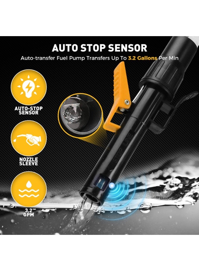 ELEAD مضخة نقل وقود ذاتية التوقف، محمولة وتعمل بالبطاريات مع 3 محولات لأغطية الخزانات، بتدفق فعال 3.2 جالون في الدقيقة، وسهلة الاستخدام لمختلف حاويات الوقود - Image 2