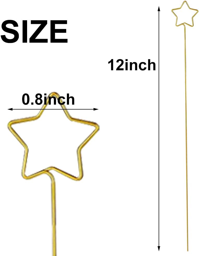 H&W 12''L Golden Ring Loop Star Shape Card Holders 40PCS Floral Picks Clips for Wedding & Flower Arrangements, DIY Craft Wire Clip Table Card Holders Note Photo Picture Memo Holder Cake Topper (Star) - Image 2