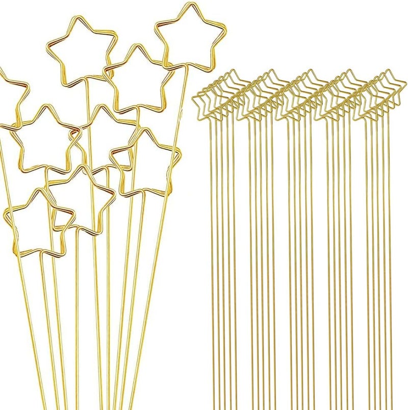 H&W 12''L Golden Ring Loop Star Shape Card Holders 40PCS Floral Picks Clips for Wedding & Flower Arrangements, DIY Craft Wire Clip Table Card Holders Note Photo Picture Memo Holder Cake Topper (Star) - Image 3