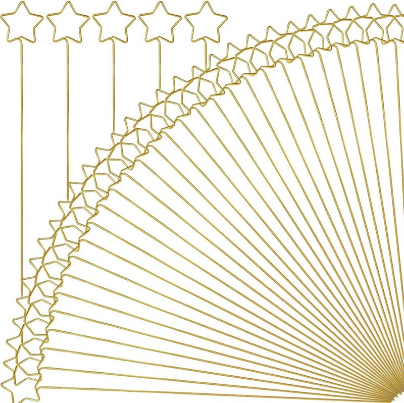 H&W 12''L Golden Ring Loop Star Shape Card Holders 40PCS Floral Picks Clips for Wedding & Flower Arrangements, DIY Craft Wire Clip Table Card Holders Note Photo Picture Memo Holder Cake Topper (Star) - Image 1