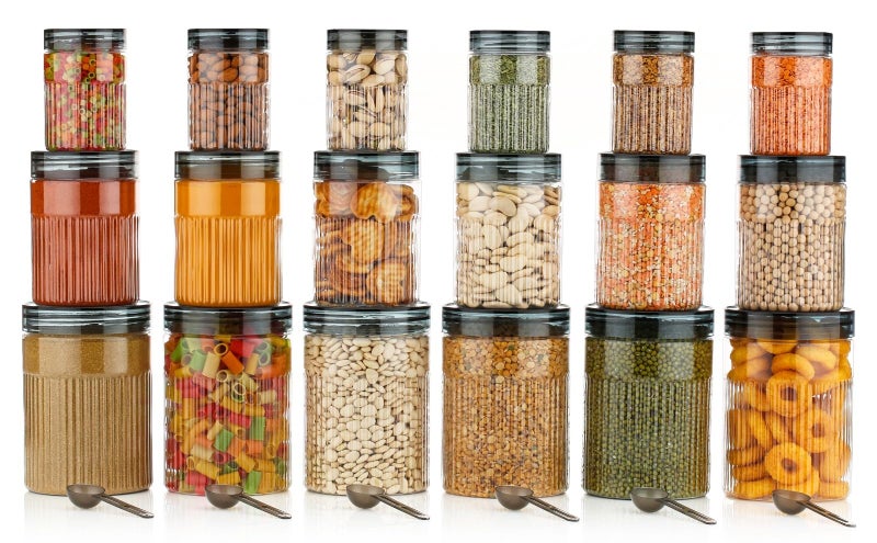 HAPPI Multipurpose Unbreakable Plastic Transparent Glossy Container Set Masala Box For Kitchen Storage Box Dabba For Spice, Pack of 18- Black (6 Pcs of Each 350ml, 650ml, 1200ml with 18 Spoons) - Image 1
