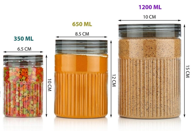 HAPPI Multipurpose Unbreakable Plastic Transparent Glossy Container Set Masala Box For Kitchen Storage Box Dabba For Spice, Pack of 18- Black (6 Pcs of Each 350ml, 650ml, 1200ml with 18 Spoons) - Image 5