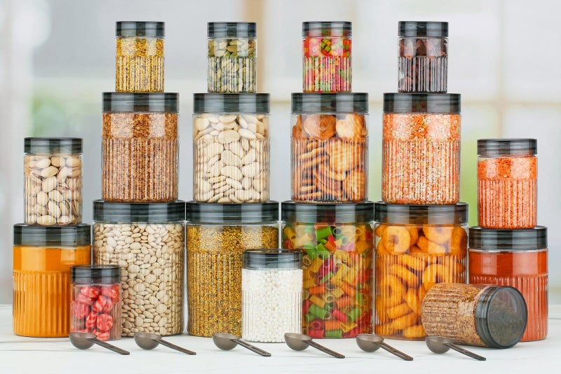 HAPPI Multipurpose Unbreakable Plastic Transparent Glossy Container Set Masala Box For Kitchen Storage Box Dabba For Spice, Pack of 18- Black (6 Pcs of Each 350ml, 650ml, 1200ml with 18 Spoons) - Image 3