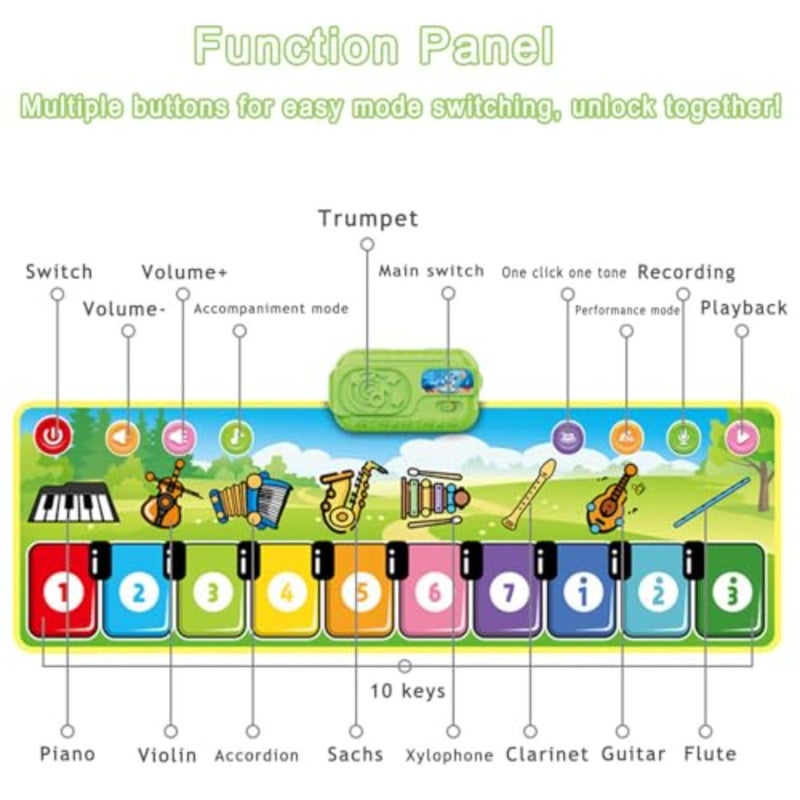 Piano Music Dance Mat, Music Mat For,'s Soft Touch Game Pad With 8 Instrument Sounds, Touch Musical Mat Gift Toys For 2 3 4 5 6 Years Old Boys Girls - Image 4