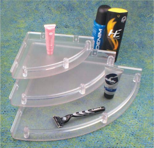 DRIZZLE Corner Shelf Frosty Color | Unbreakable Blur Transparent Bathroom Shelves | Multipurpose Use (Size 7 inch, 9 inch, 11 inch) - Set of 1 (3 Pieces) (Frosty) - Image 3