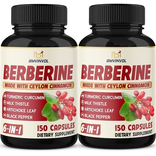 BMVINVOL 2 Pack Berberine HCl- Plus Ceylon Cinnamon, Turmeric, Milk Thistle, Artichoke, Black Pepper, Berberine HCI Root Supplements Pills - Immune System - Image 1