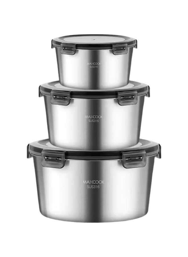 MAX COOK Maxcook 316 Stainless Steel Food Storage Box Set, Microwave Safe Lunch Box Bento Box Refrigerator Storage Box 3 Pieces Set Mcft4793 - Image 1