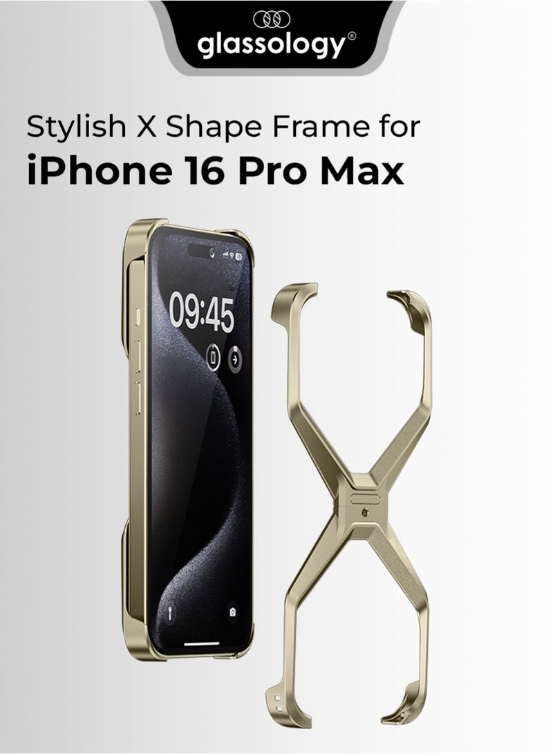 glassology حافظة X-Frame بدون إطار من الألمنيوم لجهاز iPhone 16 Pro Max، إطار من التيتانيوم الذهبي، مضادة للصدمات، لتبديد الحرارة، خفيفة الوزن (أداة مشمولة) - Image 1