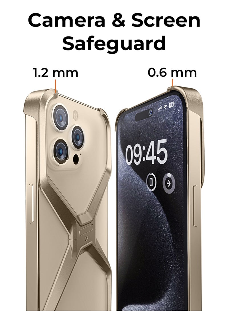 glassology حافظة X-Frame بدون إطار من الألمنيوم لجهاز iPhone 16 Pro Max، إطار من التيتانيوم الذهبي، مضادة للصدمات، لتبديد الحرارة، خفيفة الوزن (أداة مشمولة) - Image 2