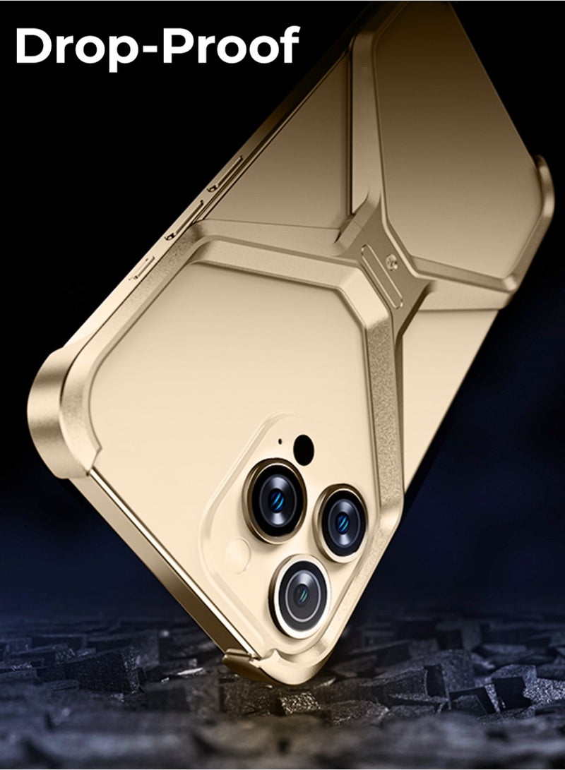 glassology حافظة X-Frame بدون إطار من الألمنيوم لجهاز iPhone 16 Pro Max، إطار من التيتانيوم الذهبي، مضادة للصدمات، لتبديد الحرارة، خفيفة الوزن (أداة مشمولة) - Image 5