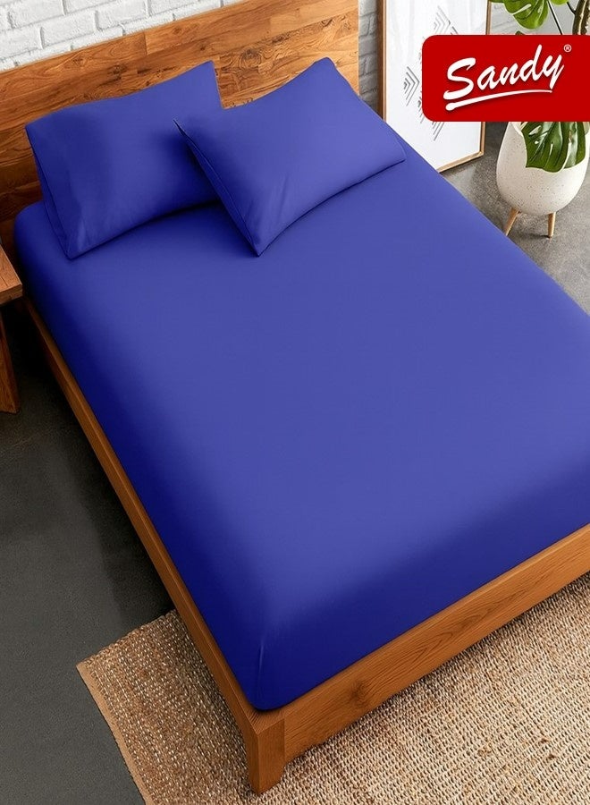 ساندي طقم شرشف مطاط ساندي فاخر بجودة الفنادق مع أغطية وسادة، طقم من 3 قطع، شديد النعومة وجيد التهوية وبارد, مقاس مزدوج كينج نفرين 200 × 200 سم, نيلي - Image 1