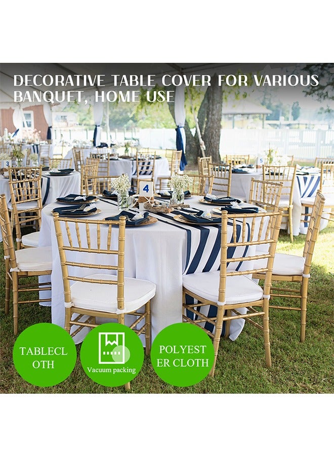 ويسفور مفرش مائدة أبيض مستدير قابل للغسل والتنظيف بالمسح من البوليستر لغطاء الطاولة من ويسفور لطاولة الزفاف والمآدب والمطاعم والمطاعم والحفلات وديكور الطاولات والمناسبات بقياس 229 سم - Image 5