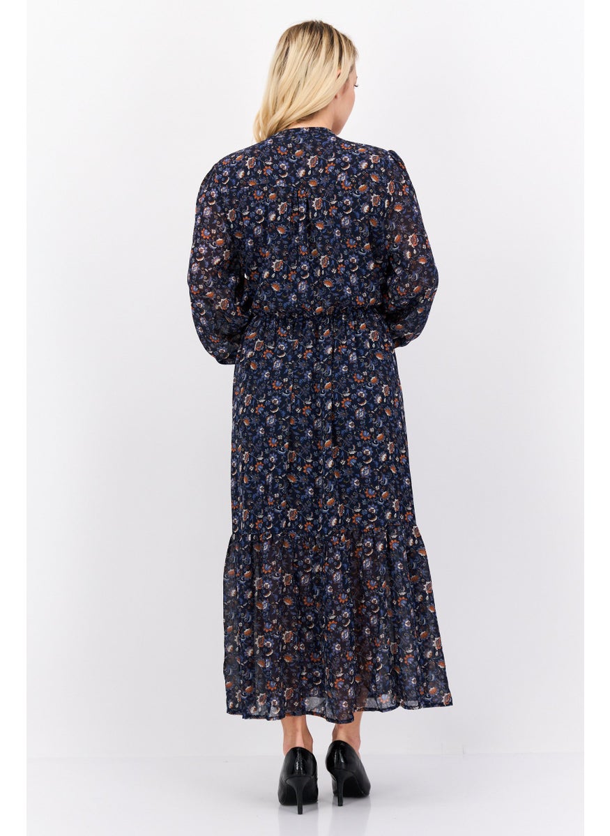 Pepe Jeans Women Floral Print Maxi Dress, Navy Blue  - Image 2