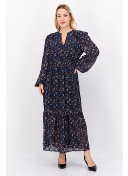 Pepe Jeans Women Floral Print Maxi Dress, Navy Blue  - Image 1