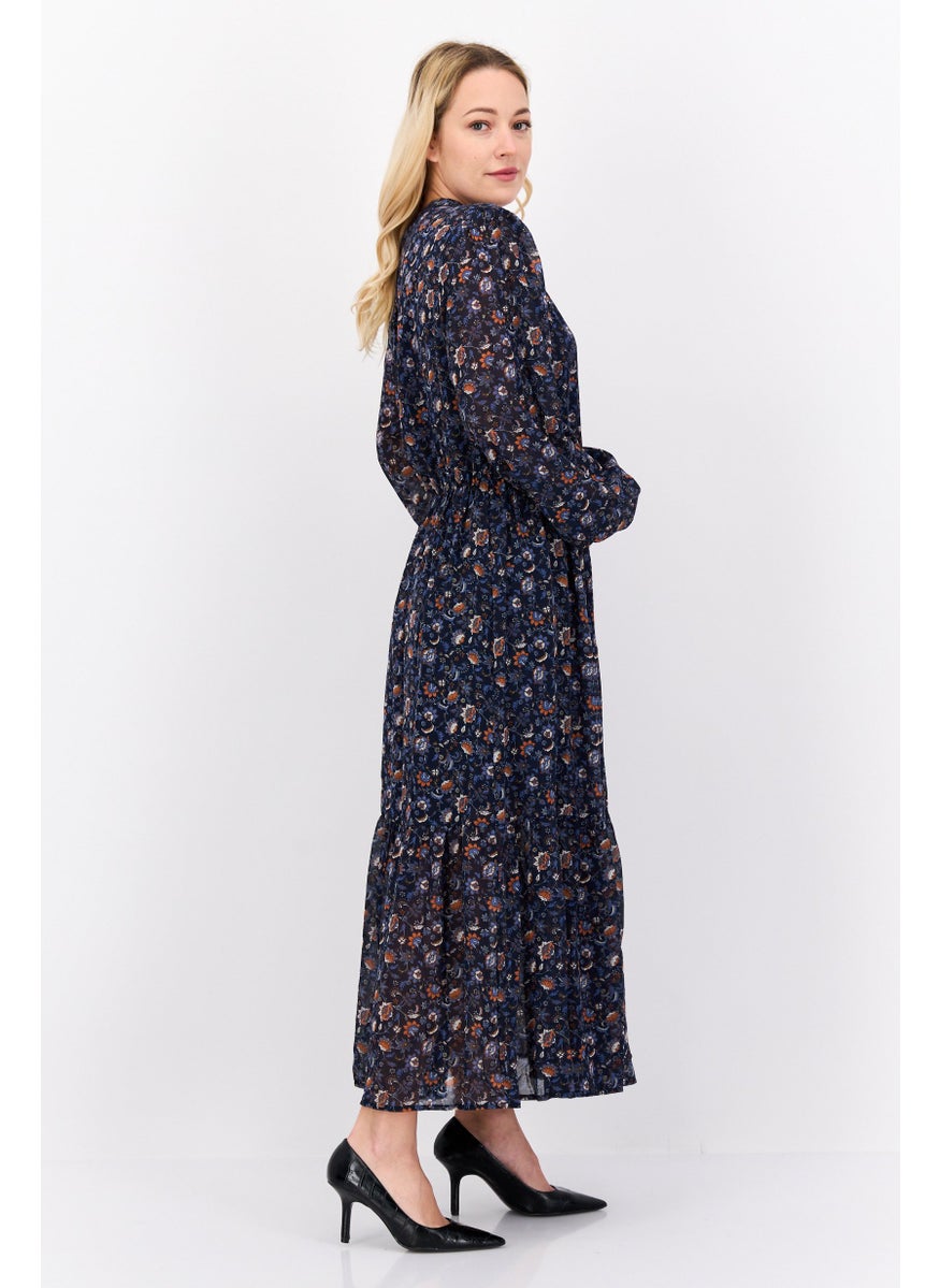 Pepe Jeans Women Floral Print Maxi Dress, Navy Blue  - Image 3