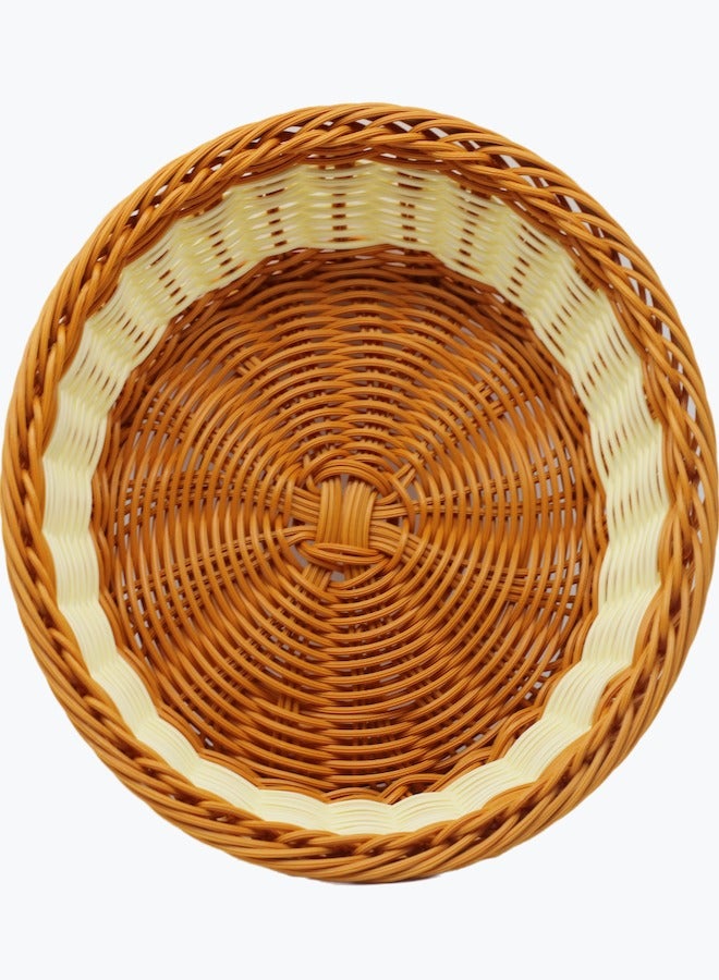 Round Polypropylene Rattan Basket ,Food Vegetable Storage for Kitchen Table, Hand Woven Organizer for Home Deco，White mix Brown,25*7cm - Image 2