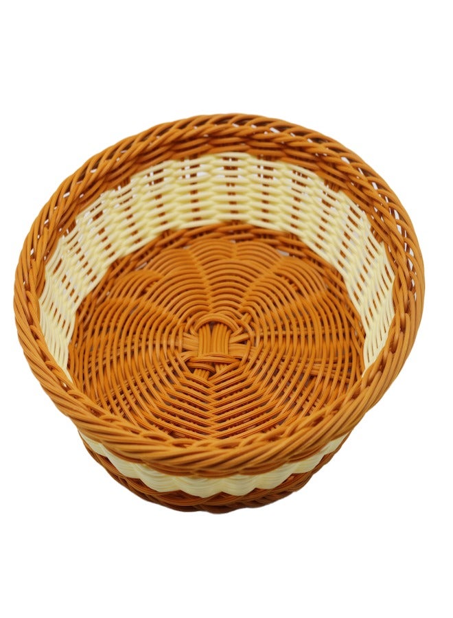 Round Polypropylene Rattan Basket ,Food Vegetable Storage for Kitchen Table, Hand Woven Organizer for Home Deco，White mix Brown,25*7cm - Image 1
