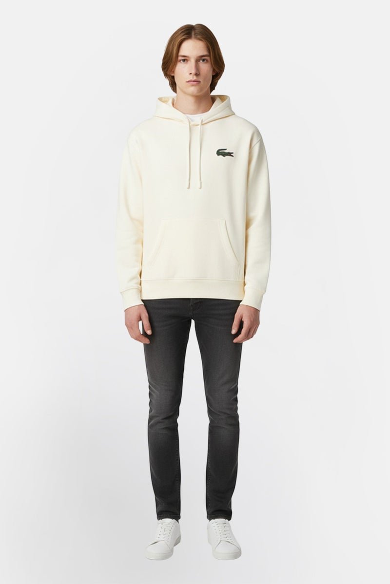 LACOSTE Men Embroidered Logo Long Sleeve Hoodie, Off White - Image 1