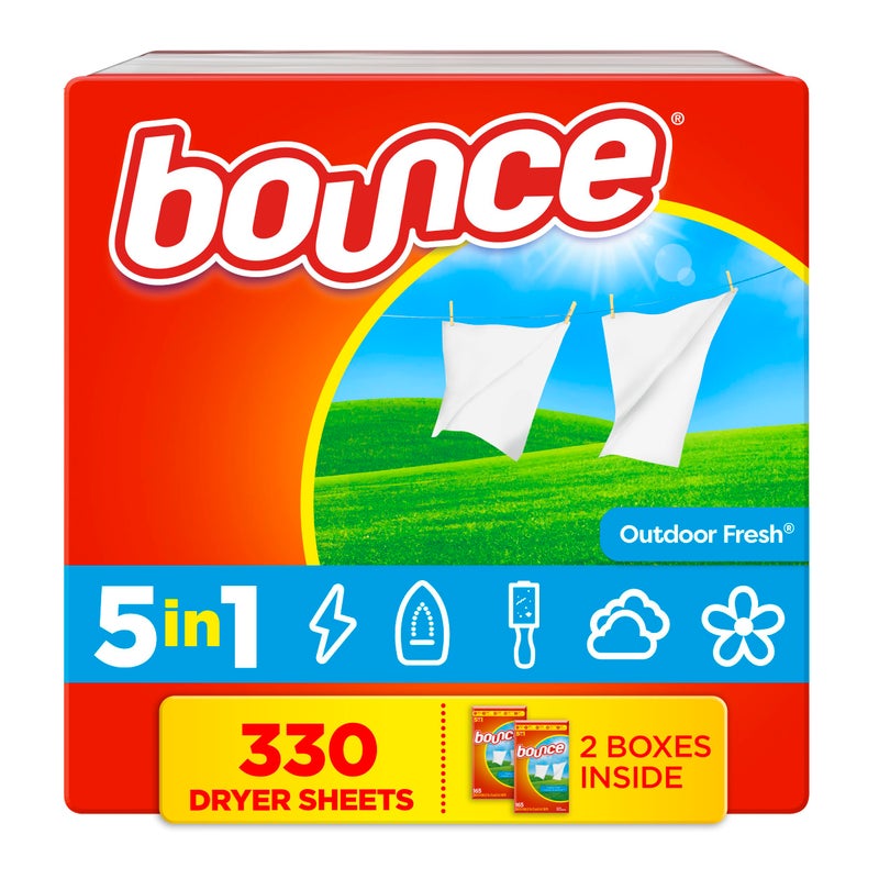 Bounce Dryer Sheets, 330 count, Outdoor Fresh Scent, Fabric Softener Sheets, Reduces Static, Softens and Fights Wrinkles - Image 1
