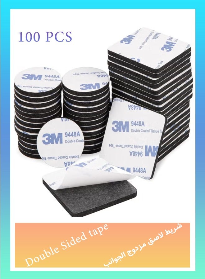 3 M 100 Pcs Double Sided Tape, Strong Heavy Duty Waterproof Tape, Adhesive Foam Pad Tape, Self-Adhesive Tape, Square & Round, for Home, Office, 40×40mm - Image 1
