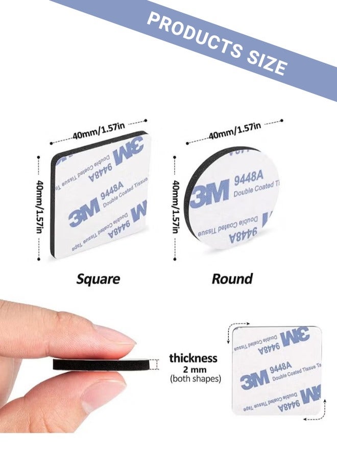 3 M 100 Pcs Double Sided Tape, Strong Heavy Duty Waterproof Tape, Adhesive Foam Pad Tape, Self-Adhesive Tape, Square & Round, for Home, Office, 40×40mm - Image 3